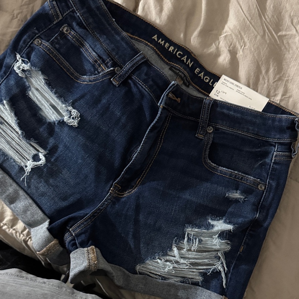 American Eagle Outfitters Blue Distressed Denim Shorts